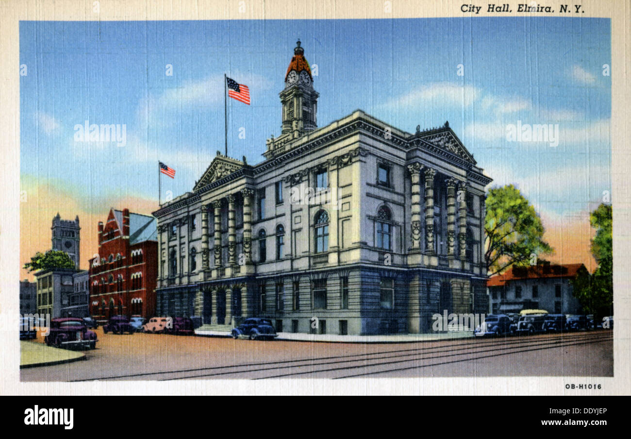 Exterior view of the City Hall. Elmira, New York, USA, 1940. Artist
