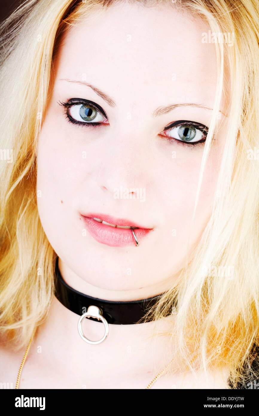Woman, blonde, pierced, Gothic style, portrait Stock Photo