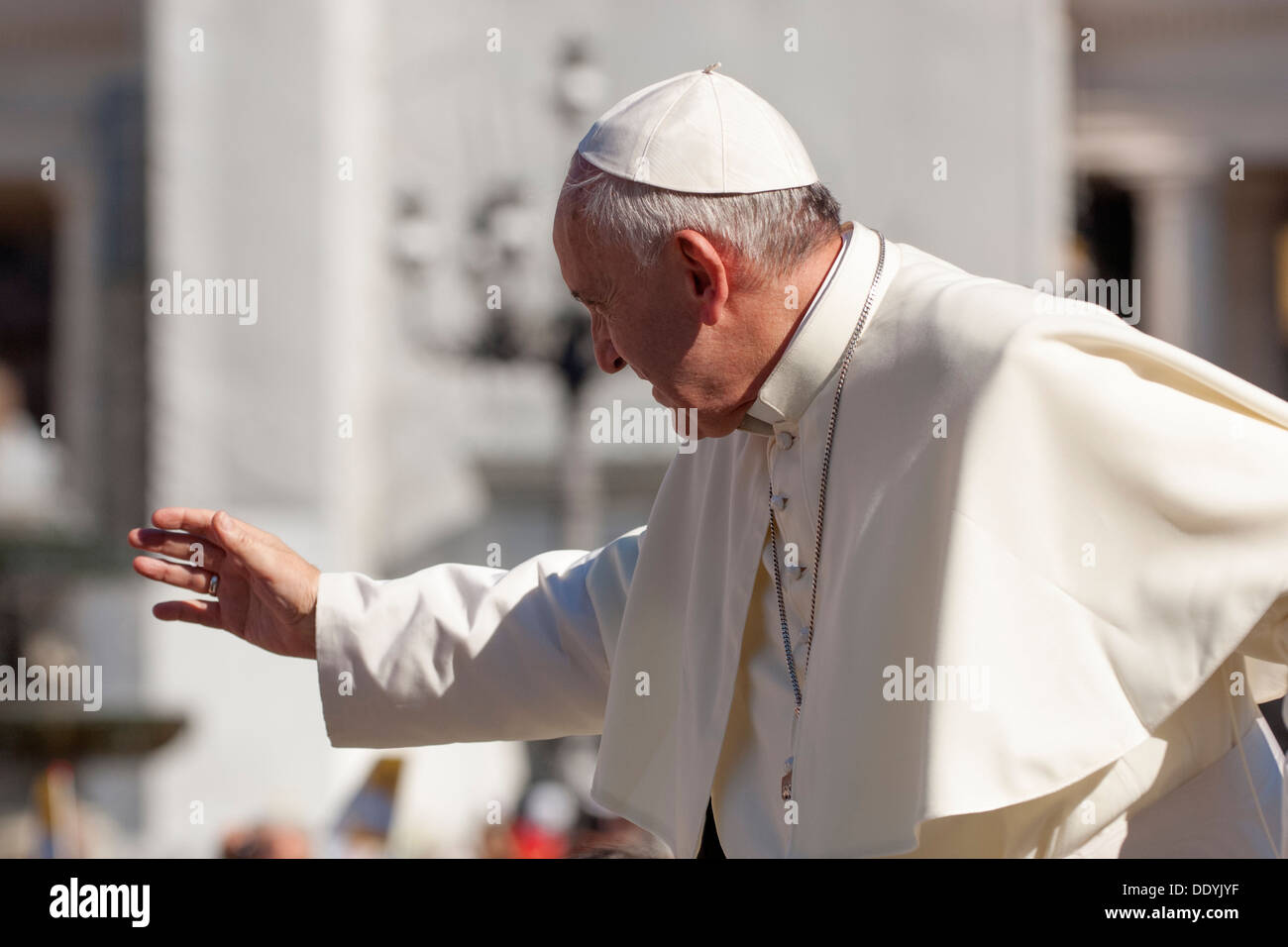 Pope Francesco greets the faithful in St. Peter's Square. Stock Photo