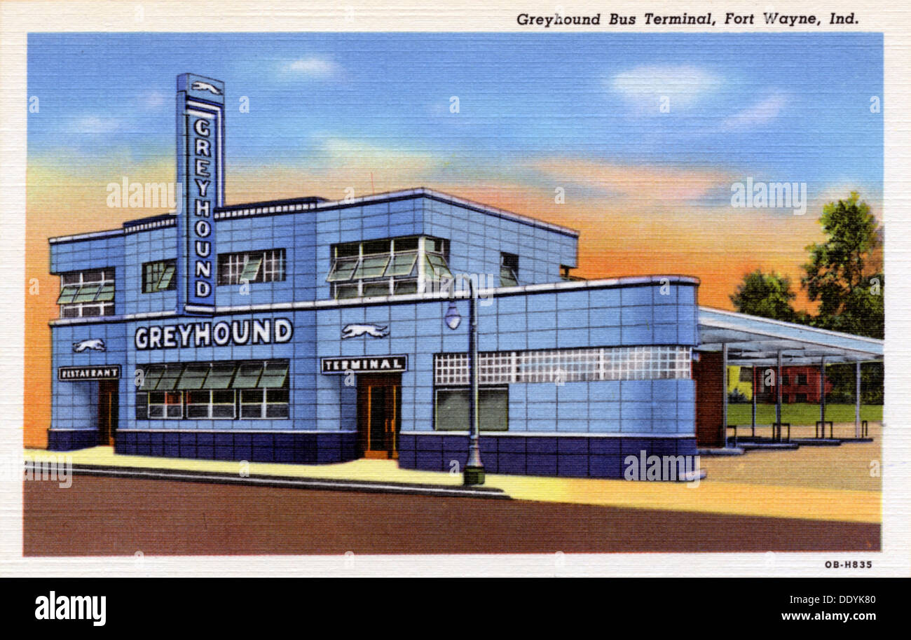 Greyhound bus terminal fort wayne indiana usa 1940 artist stock