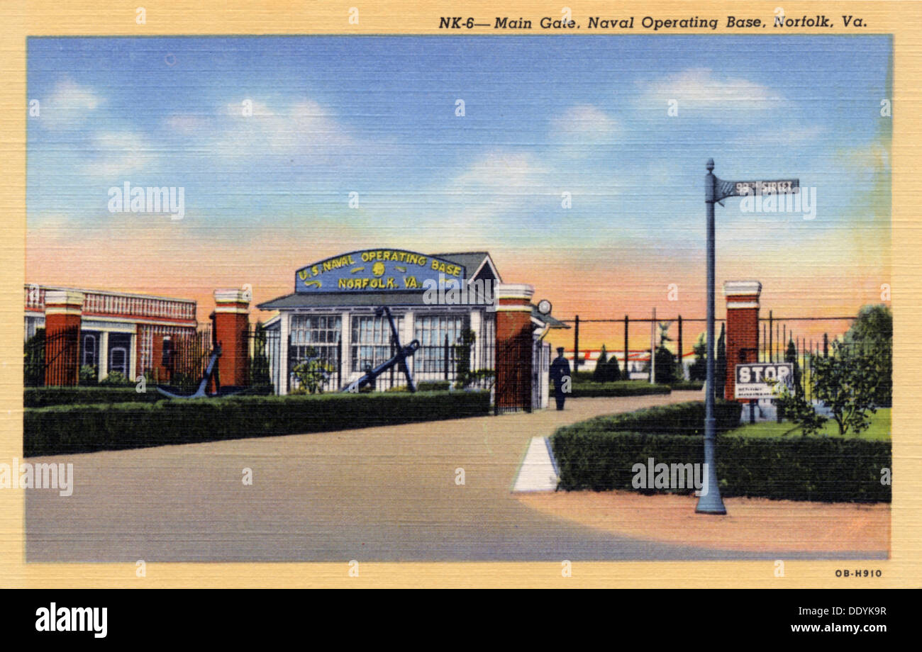 Main gate, Naval Operating Base, Norfolk, Virginia, USA, 1940. Artist