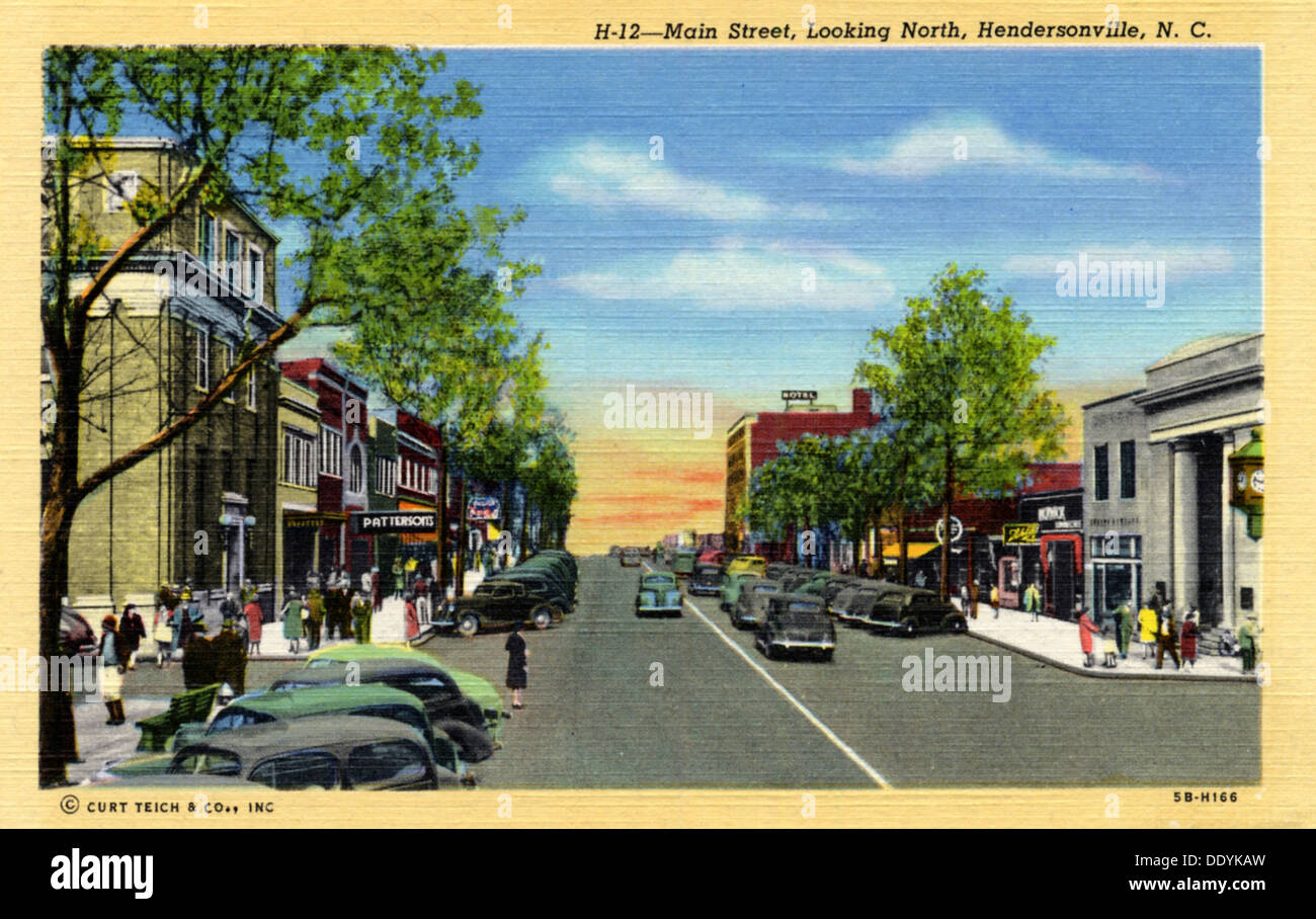 Main Street looking north, Hendersonville, North Carolina, USA, 1940. Artist: Unknown Stock Photo