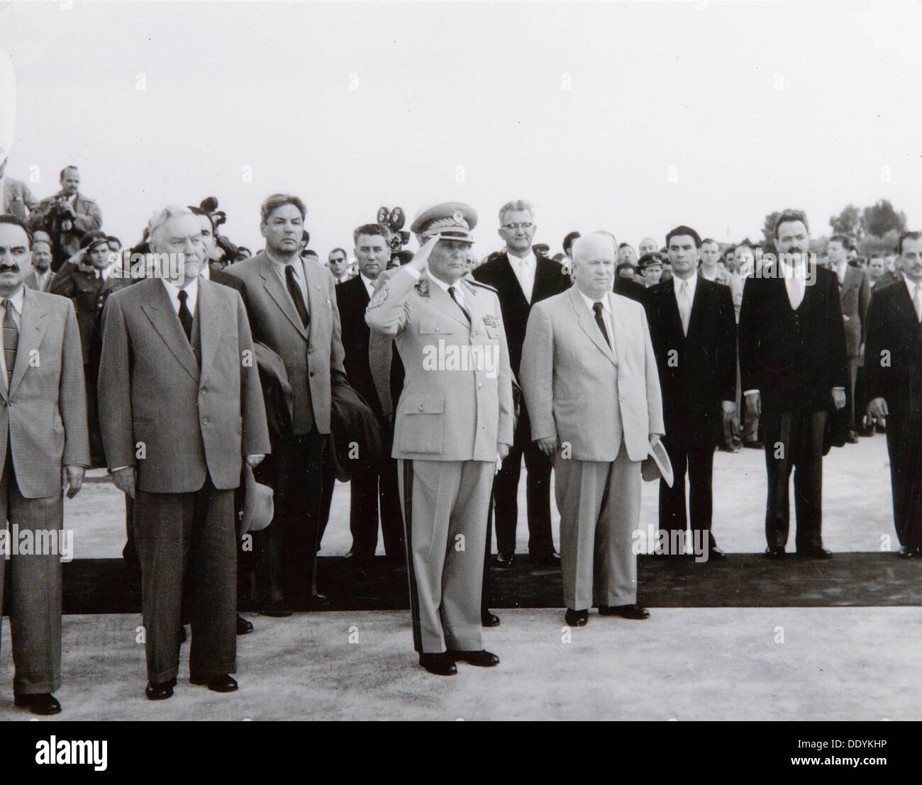 Arrival of the Soviet delegation in Belgrade,Yugoslavia, 26 May 1955.  Artist: Anon Stock Photo