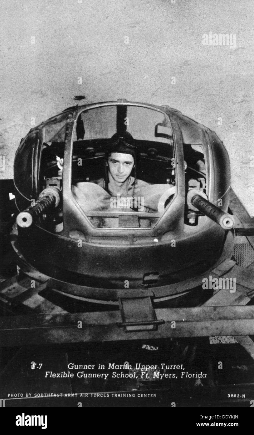 Gunner in a Martin upper turret, Flexible Gunnery School, Fort Myers, Florida, USA, 1943. Artist: Southeast Army Air Forces Training Center Stock Photo