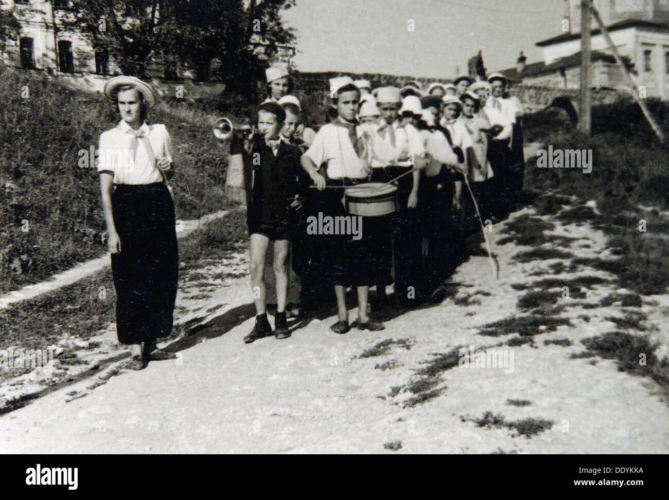 A Pioneers unit at All-Union Young Pioneer Camp Artek, Gurzuf, Crimea, USSR, 1930s(?). Artist: Unknown Stock Photo