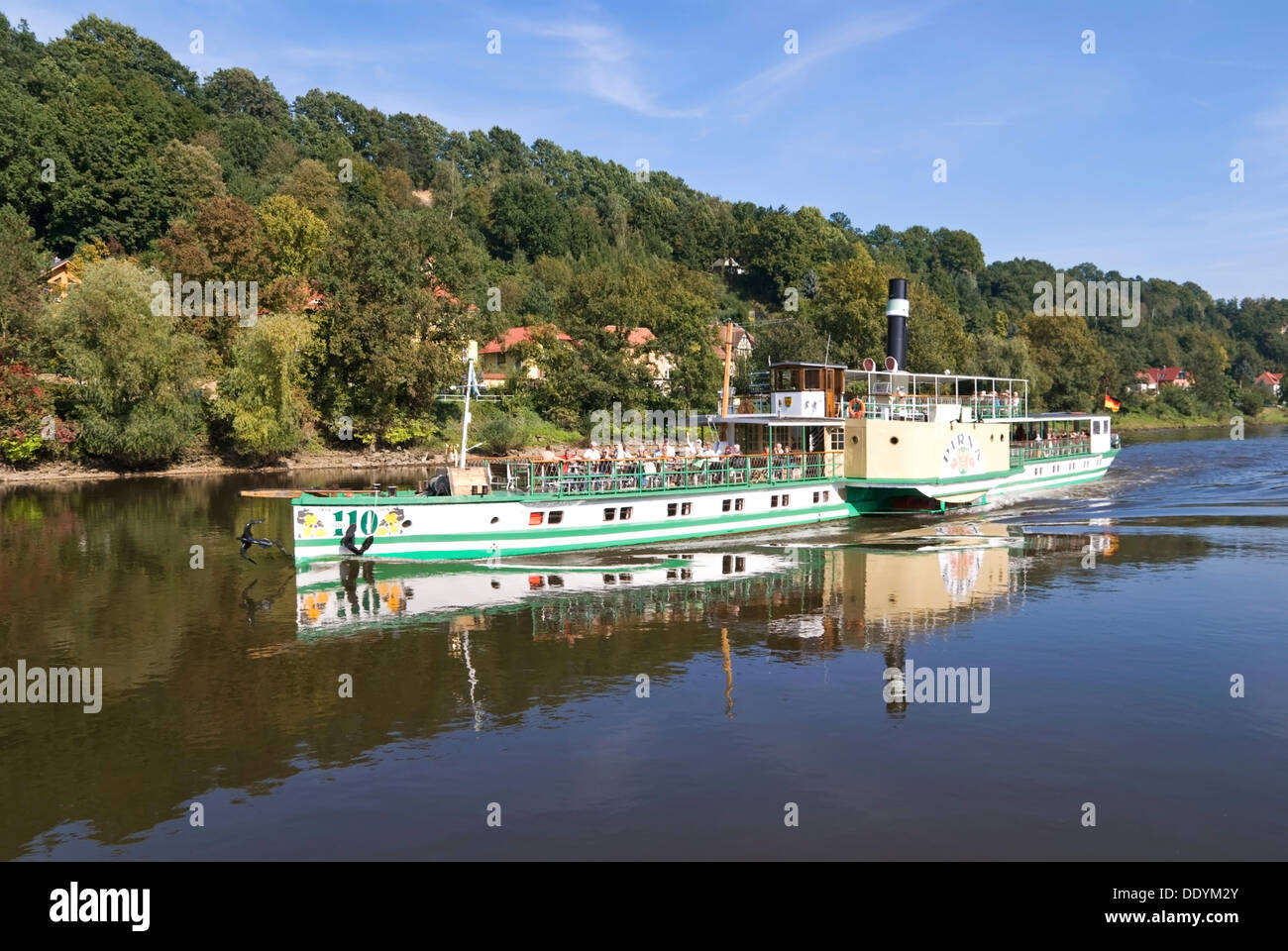 Steamboat Pirna on the river Elbe, Saxony Stock Photo