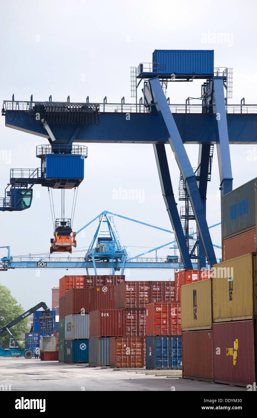 Container in the port in Karlsruhe, Baden-Wuerttemberg Stock Photo