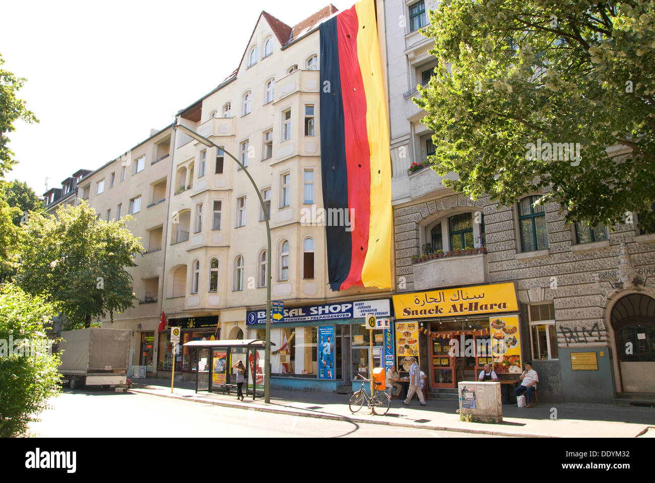 Sonnenallee avenue, in the summer of 2010 during the World Cup, Neukoelln district, Berlin Stock Photo