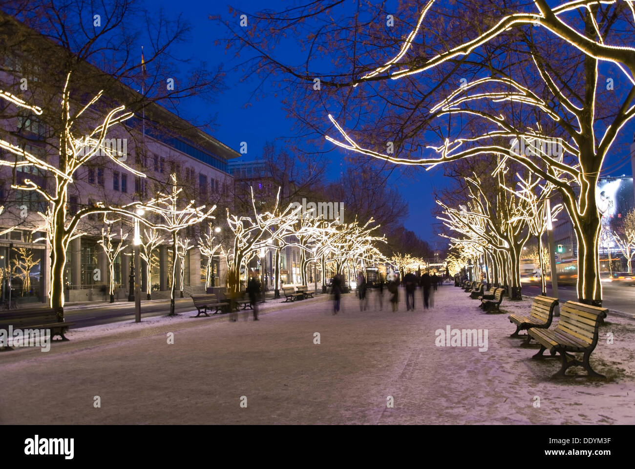 Unter den Linden boulevard with Christmas lights, Berlin Stock Photo