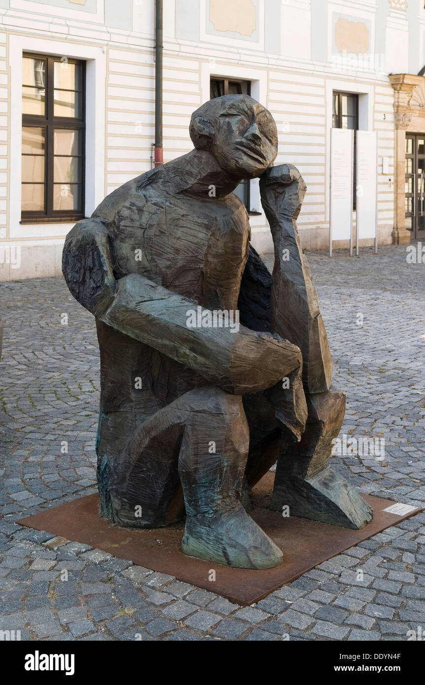 'Nighthart, Neidhart Melancholicus', bronze sculpture, 2001, by Dietrich Klinge, born in 1954, pedestrian zone of Schwaebisch Stock Photo