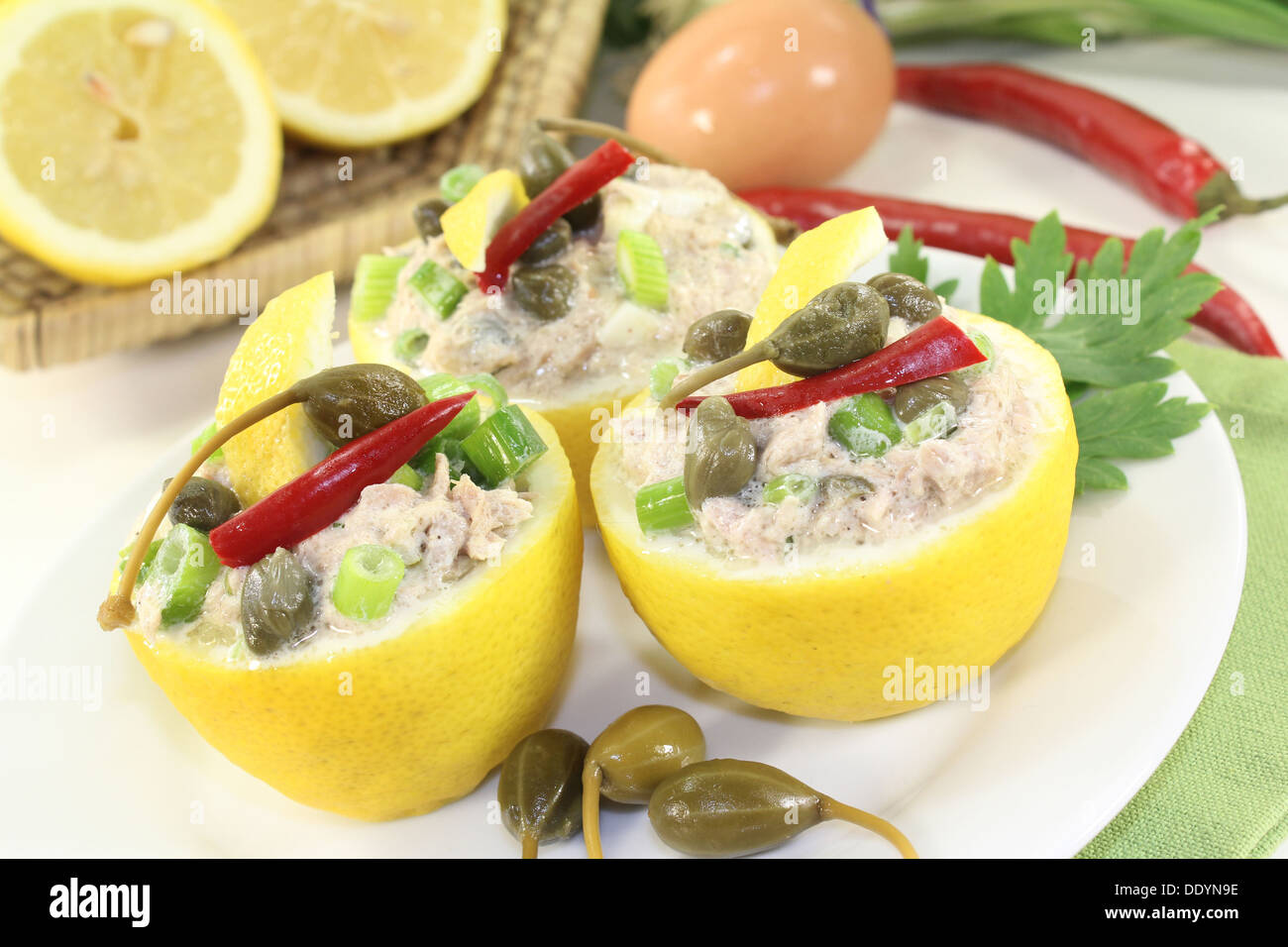 stuffed lemons with tuna cream and capers Stock Photo Alamy