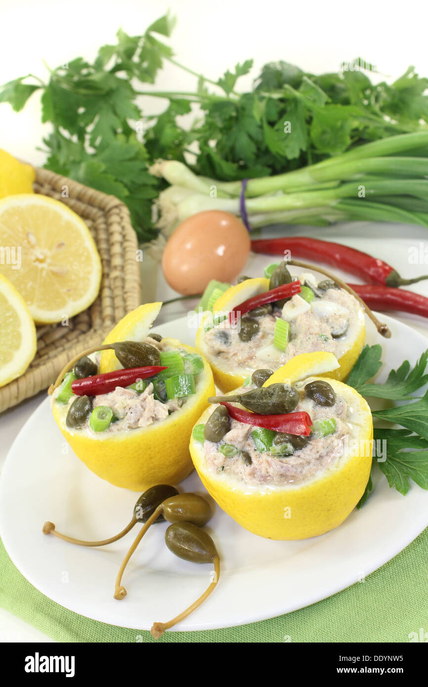 stuffed lemons with tuna cream and capers Stock Photo Alamy