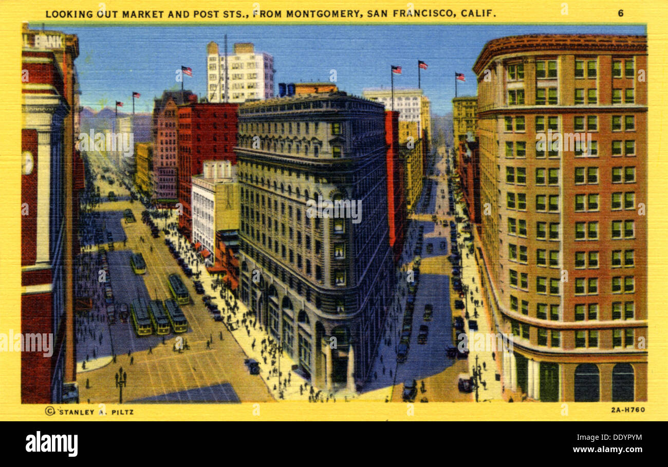 Market and Post Streets from Montgomery Street, San Francisco, California, USA, 1932. Artist: Unknown Stock Photo