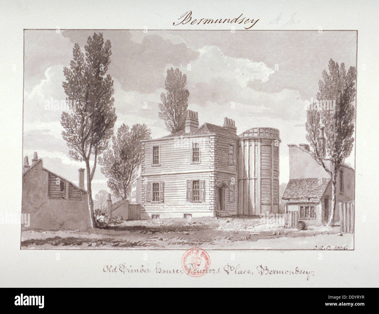 'Old Printers House, Printers Place, Bermondsey', London, 1826. Artist: John Chessell Buckler Stock Photo