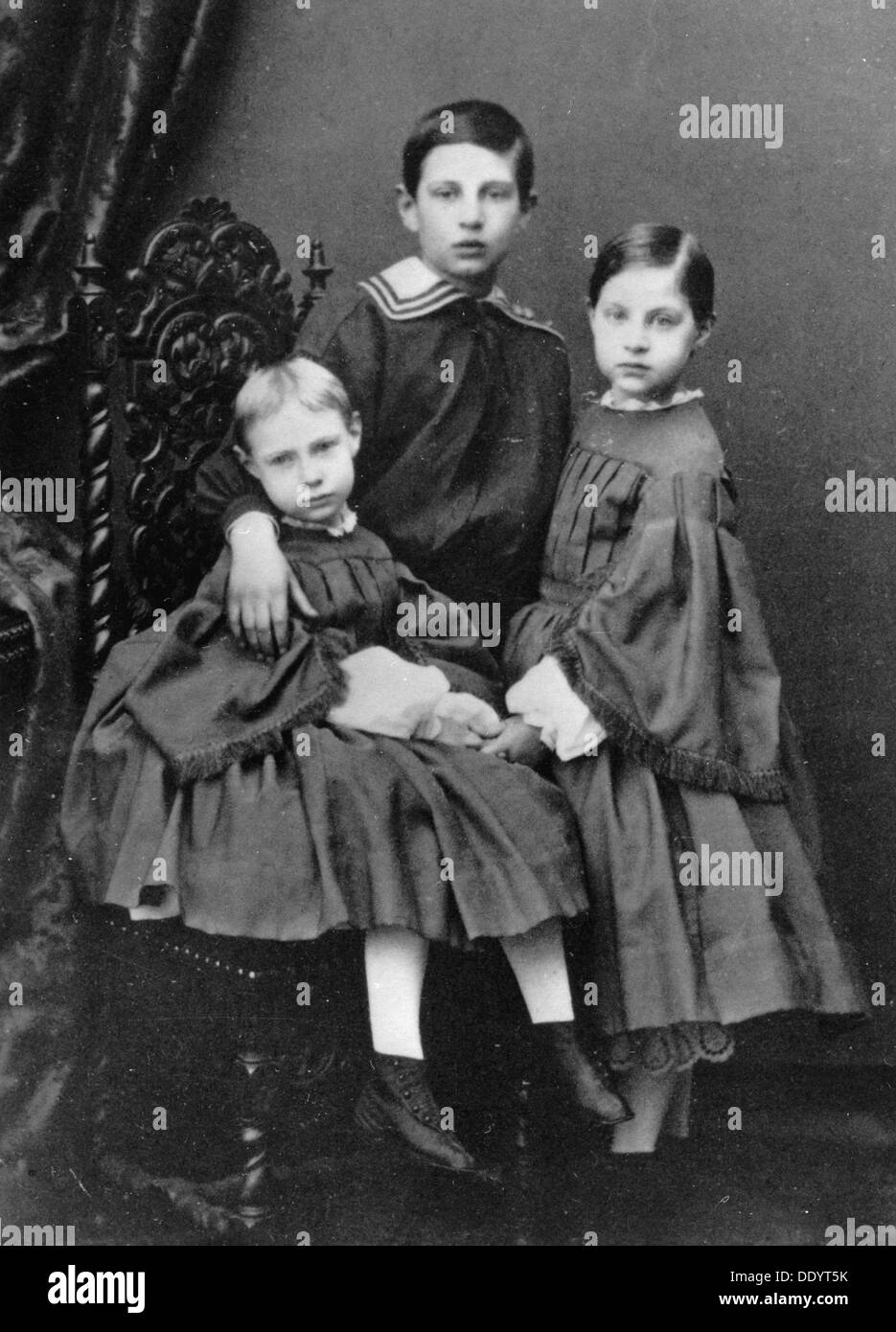 The three eldest children of Grand Duke Konstantin Nikolayevich of Russia, c1860-c1861. Artist: Unknown Stock Photo