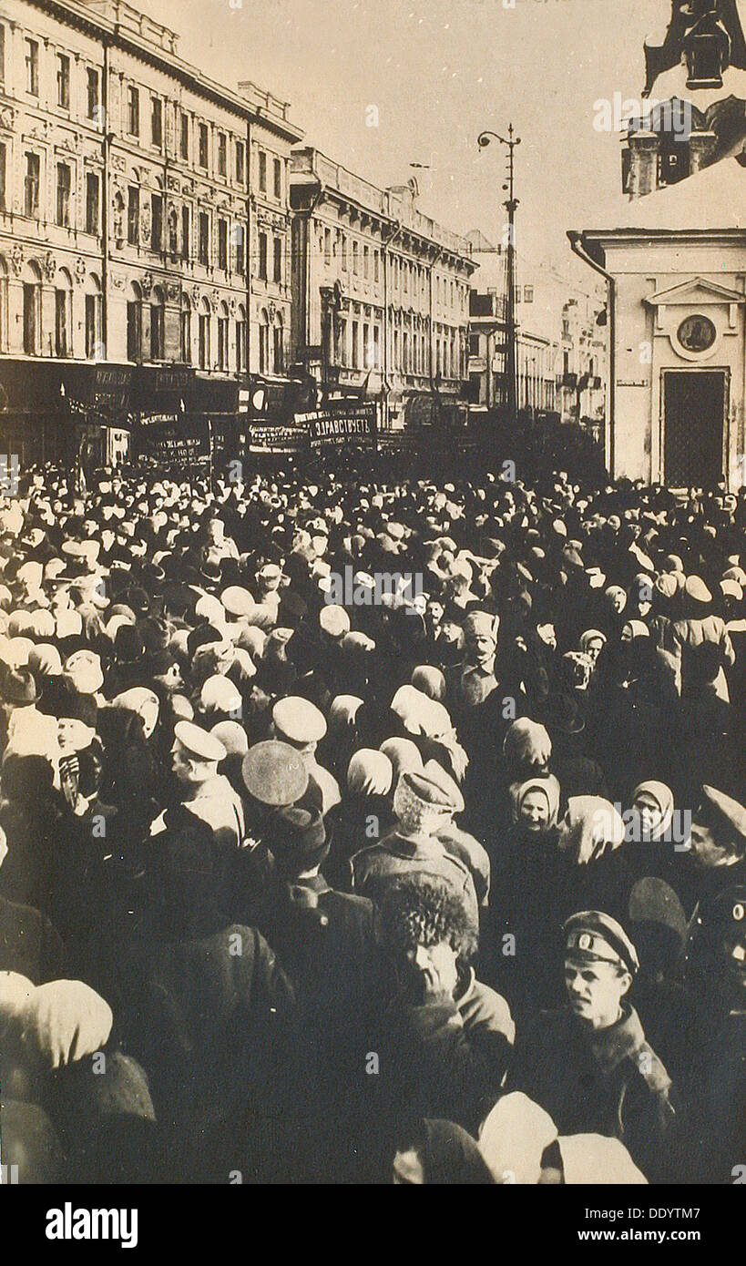 Revolutionary crowds at the Tverskaya, Moscow, Russia, c1905-c1917(?). Artist: Unknown Stock Photo