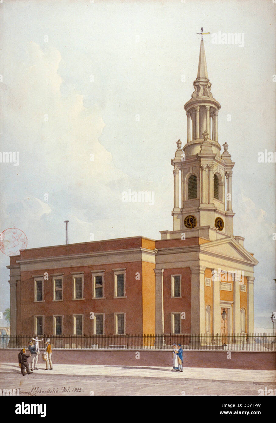 North-west view of St Paul's Church, Shadwell, London, 1822. Artist: Robert Blemmell Schnebbelie Stock Photo