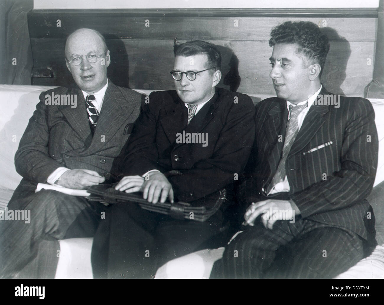 Sergei Prokofiev, Dmitri Shostakovich and Aram Khachaturian, Russian composers, 1945. Artist: Unknown Stock Photo