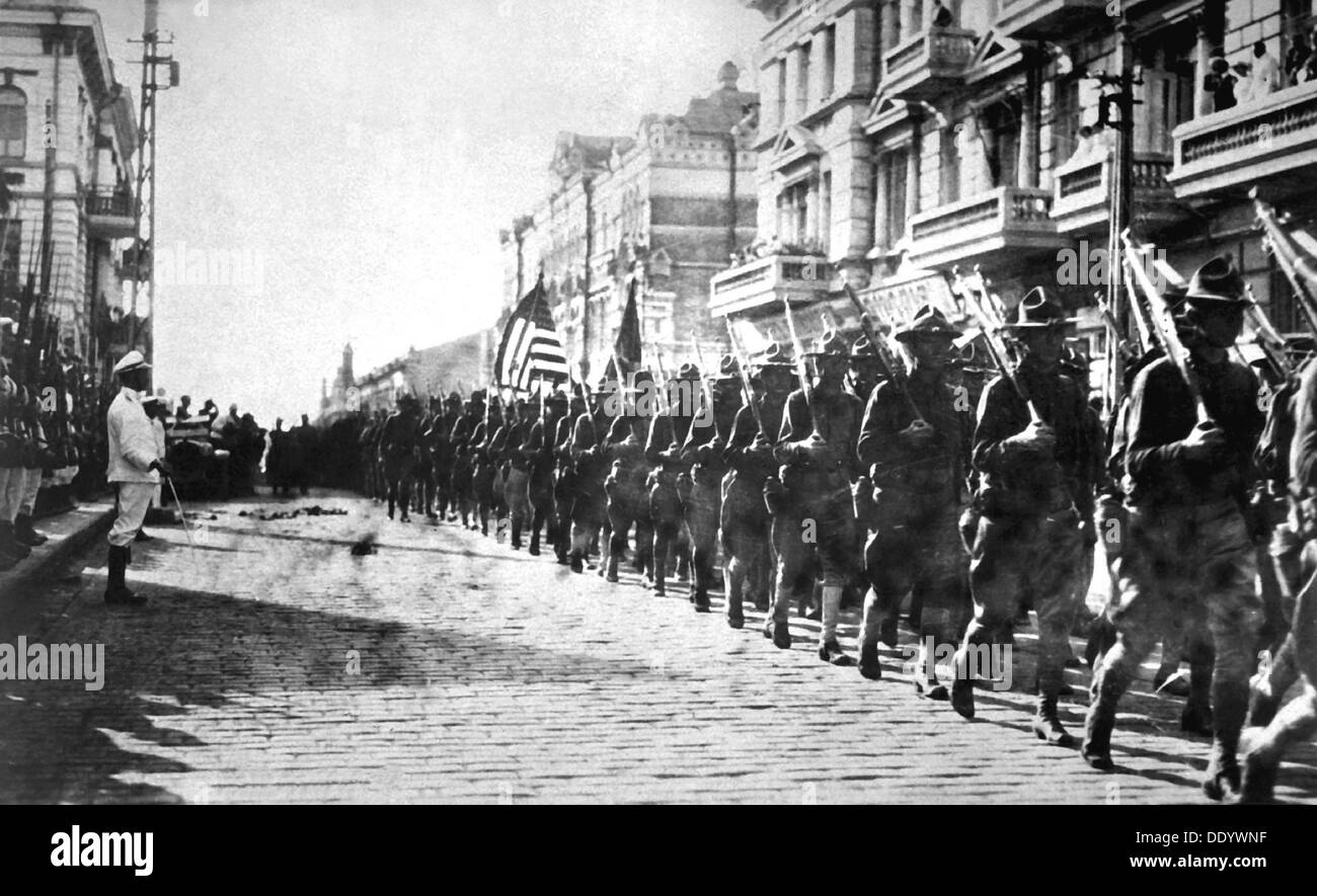 American troops parading in Vladivostok, Russia, 1918. Artist: Anon Stock Photo