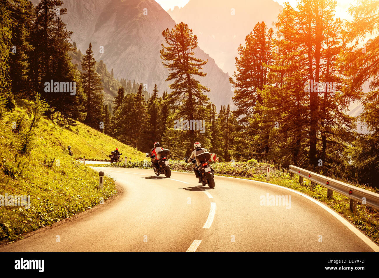Motor Hill Riding Group of motorcyclists riding on curves mountainous road, race of ...
