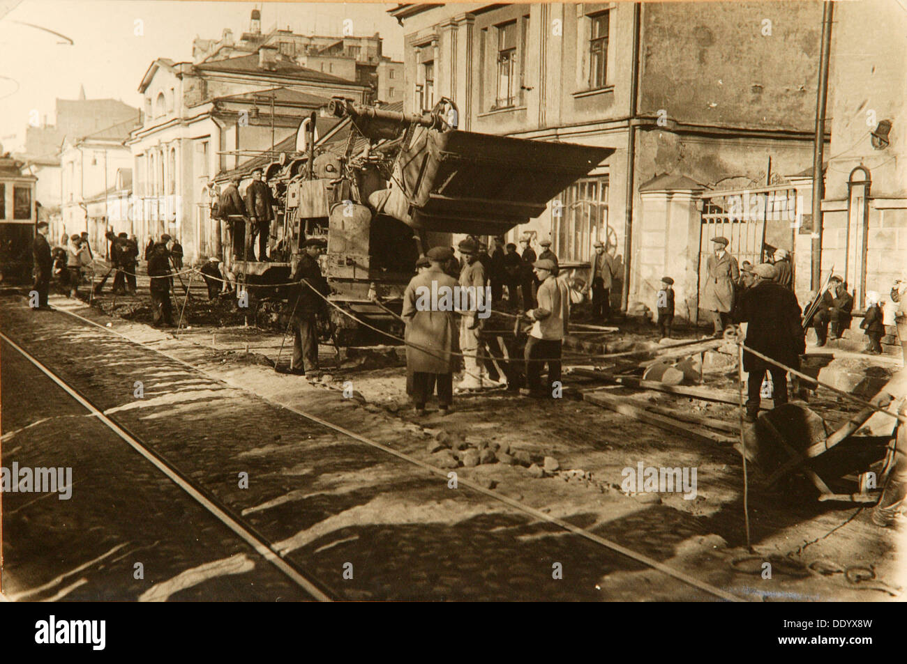 Roadworks in Tverskaya Street, Moscow, USSR, 1920s. Artist: Unknown Stock Photo