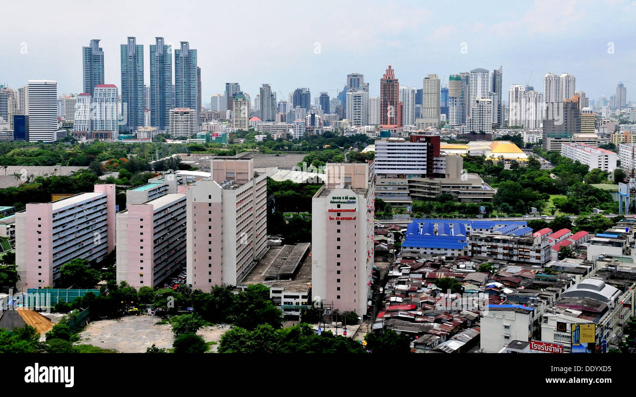 A mix of public and private housing punctuate the skyline of Bangkok, capital city of Thailand Stock Photo