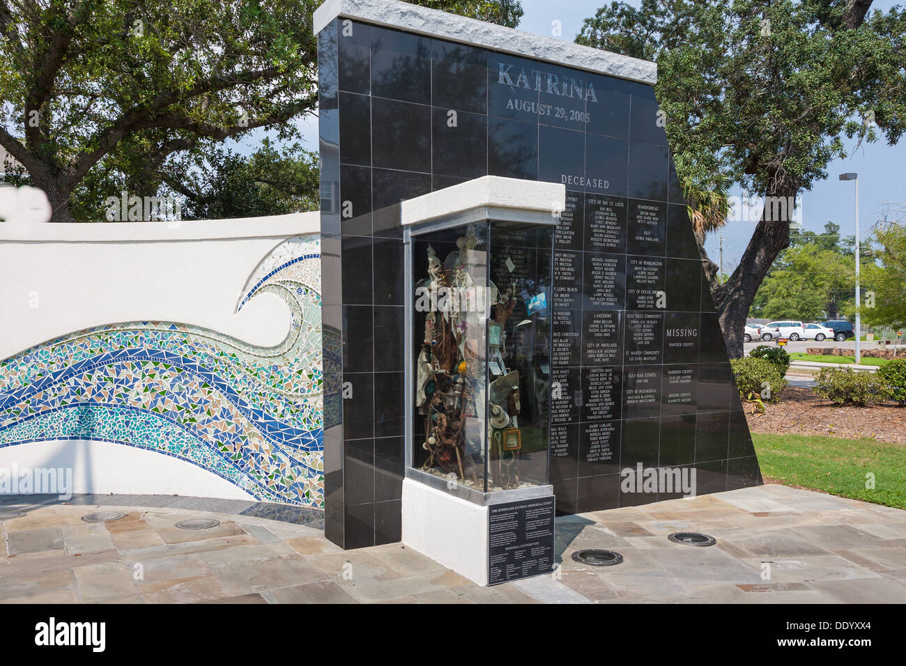 Hurricane Katrina Memorial in Biloxi, Mississippi shows names of the