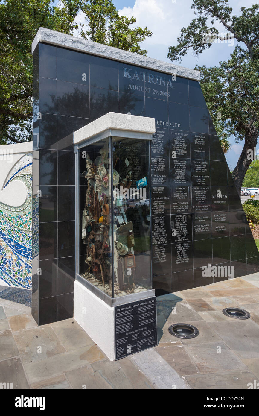 Hurricane Katrina Memorial in Biloxi, Mississippi shows names of the dead and missing. Stock Photo