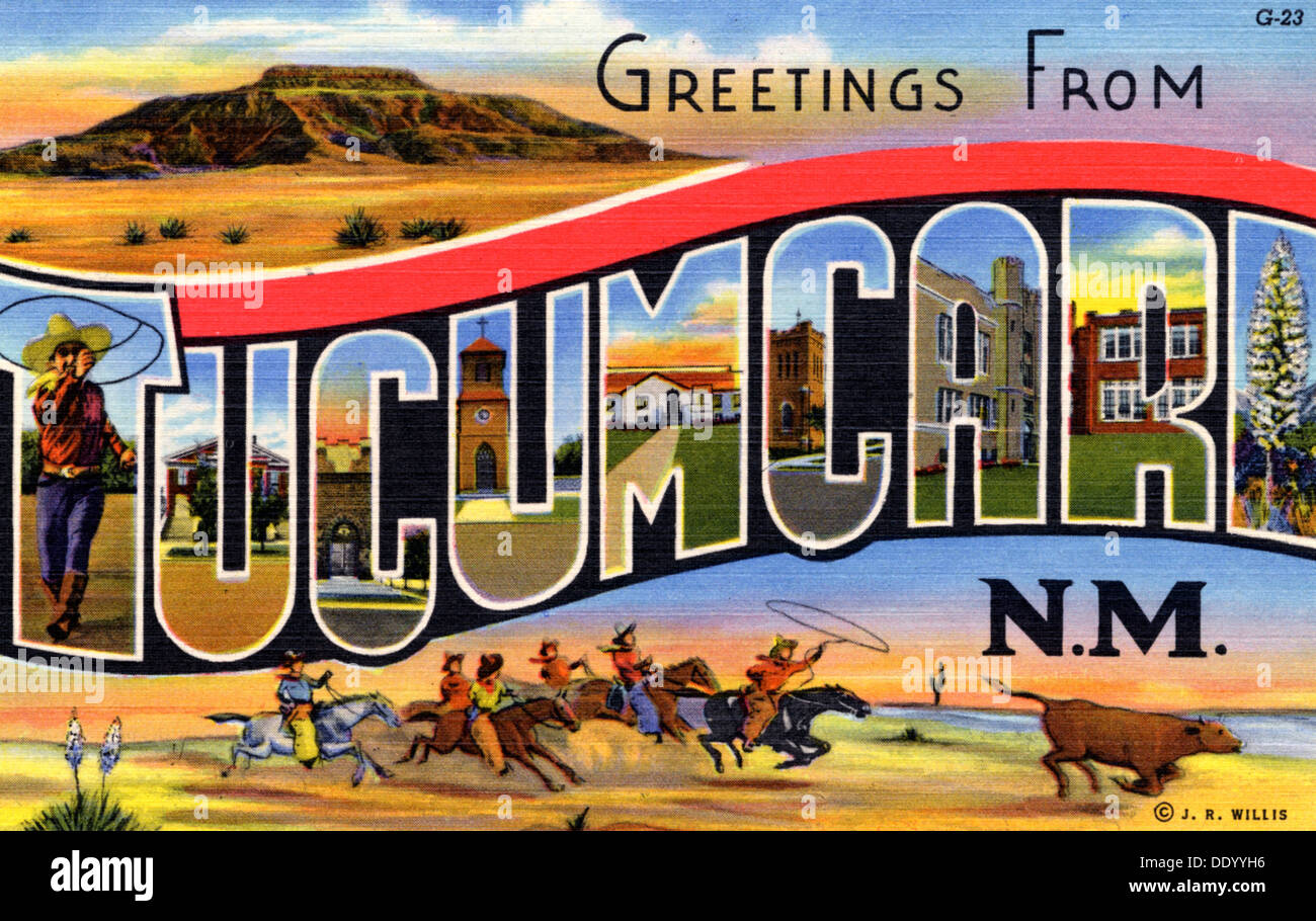'Greetings from Tucumcari, New Mexico', postcard, 1939. Artist Unknown