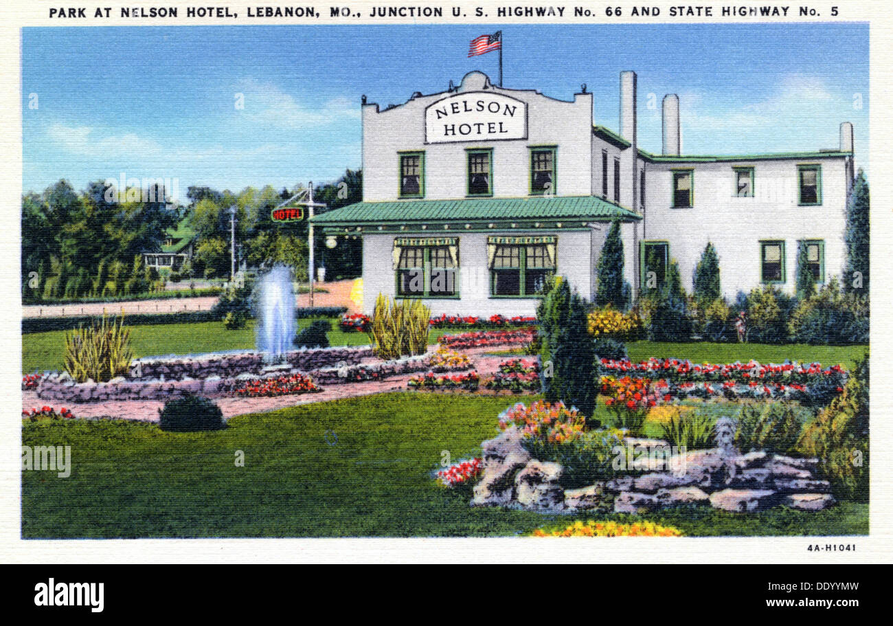 Park at the Nelson Hotel, Lebanon, Missouri, USA, 1934. Artist Unknown