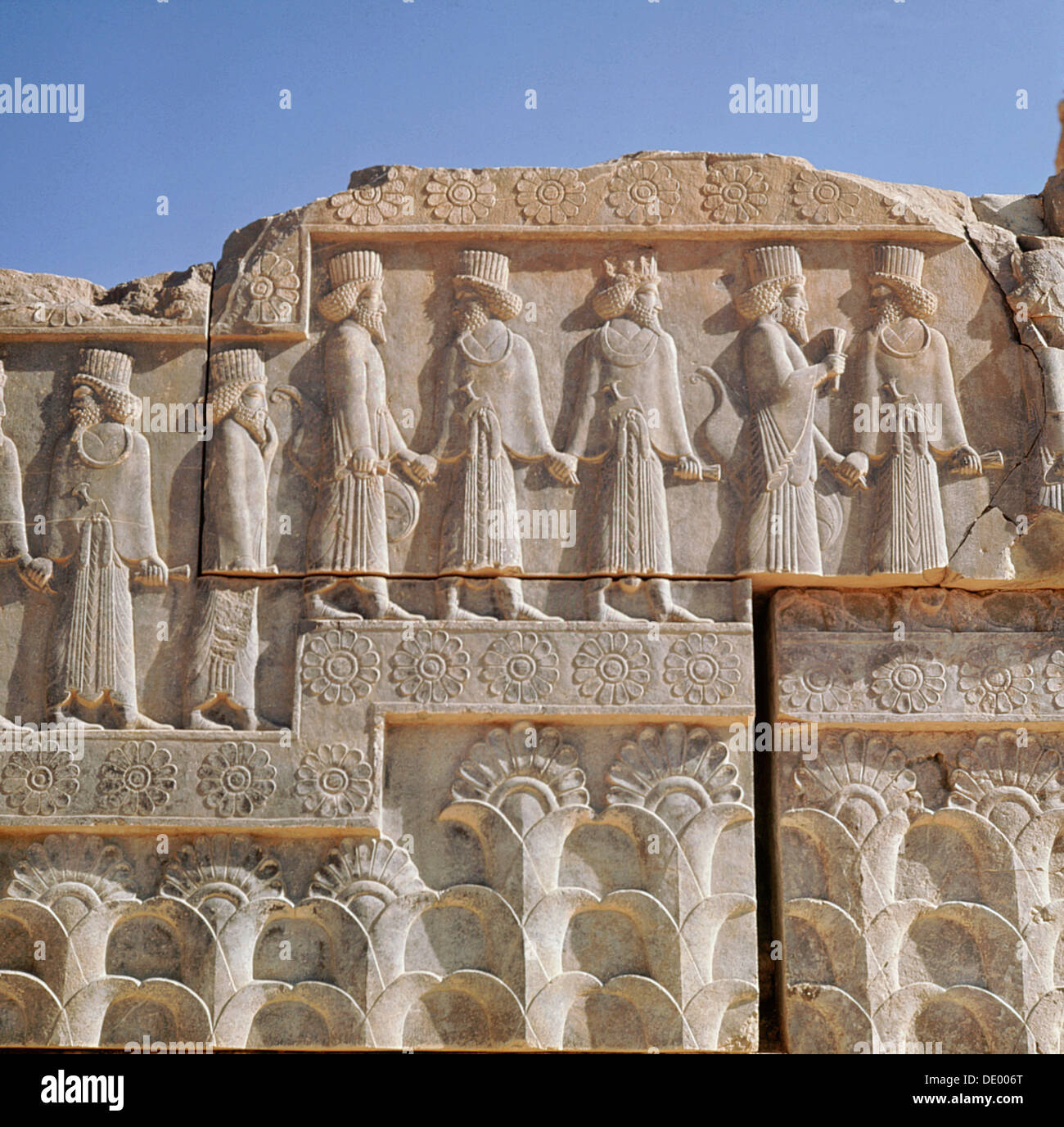 Relief carving, ruins of the ancient Persian city of Persepolis Stock ...