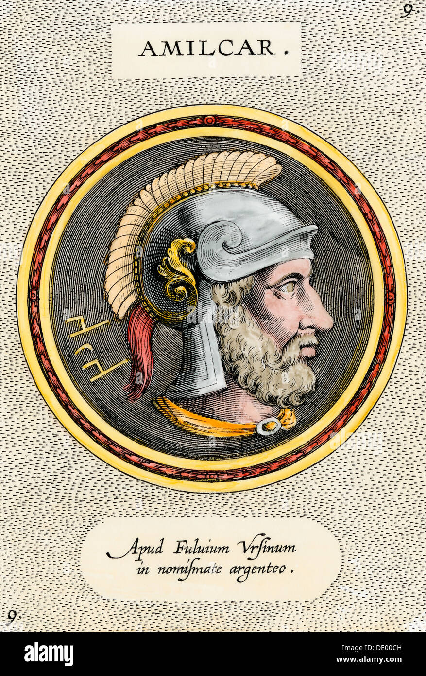 Carthaginian general Hamilcar, father of Hannibal. Hand-colored etching Stock Photo