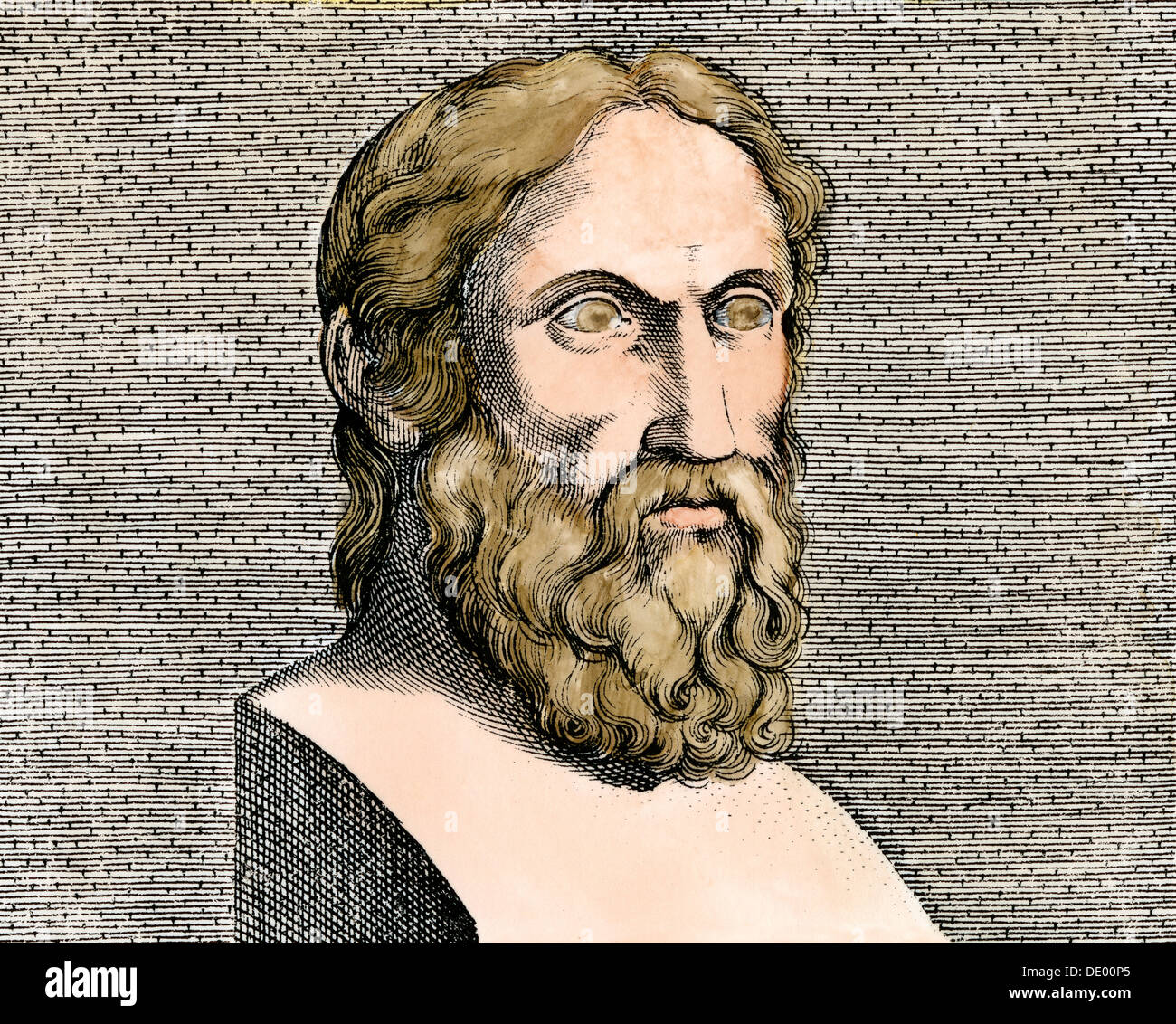 Greek comedy playwright Aristophanes. Hand-colored etching Stock Photo