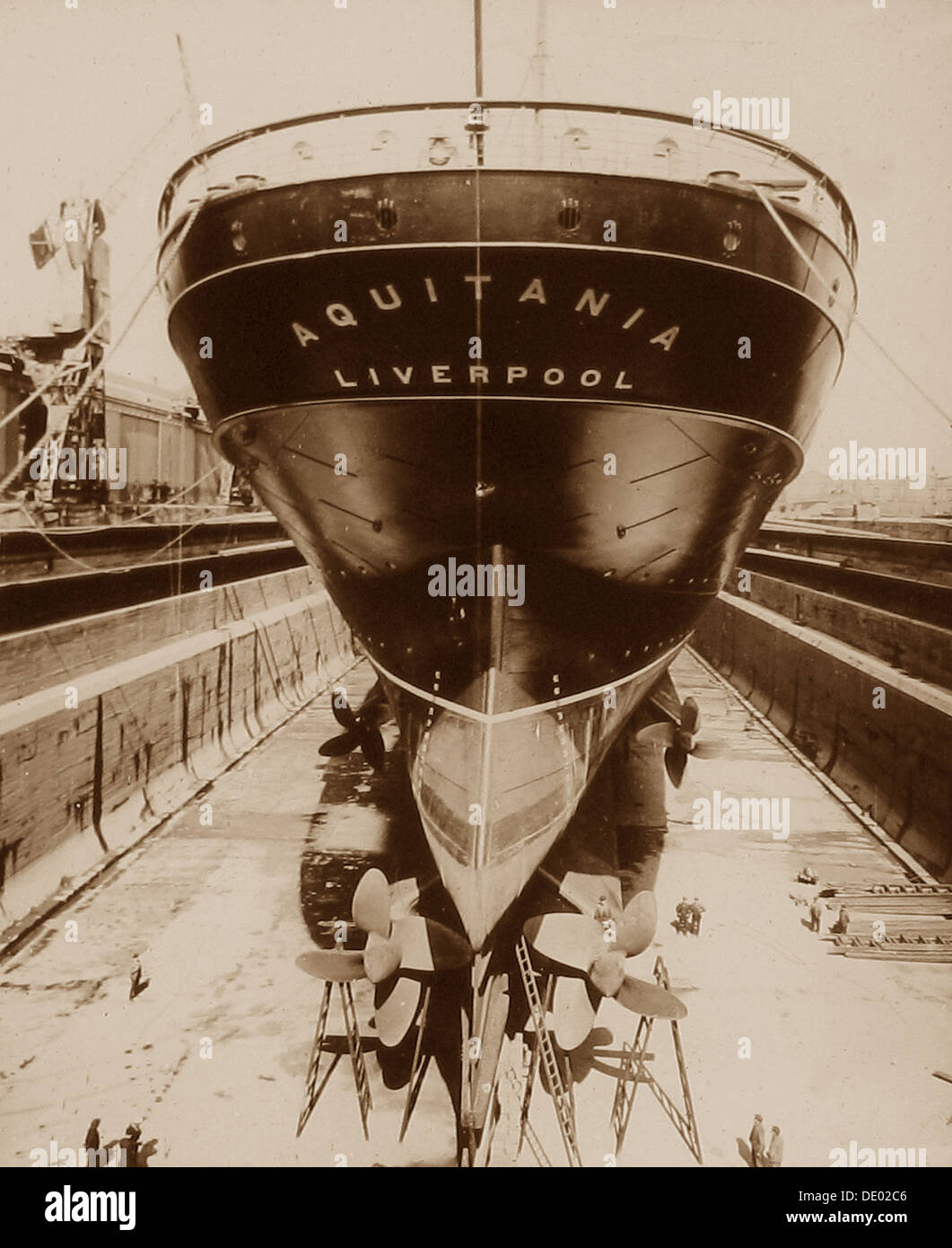 Cunard RMS Aquitania in dry dock early 1900s Stock Photo