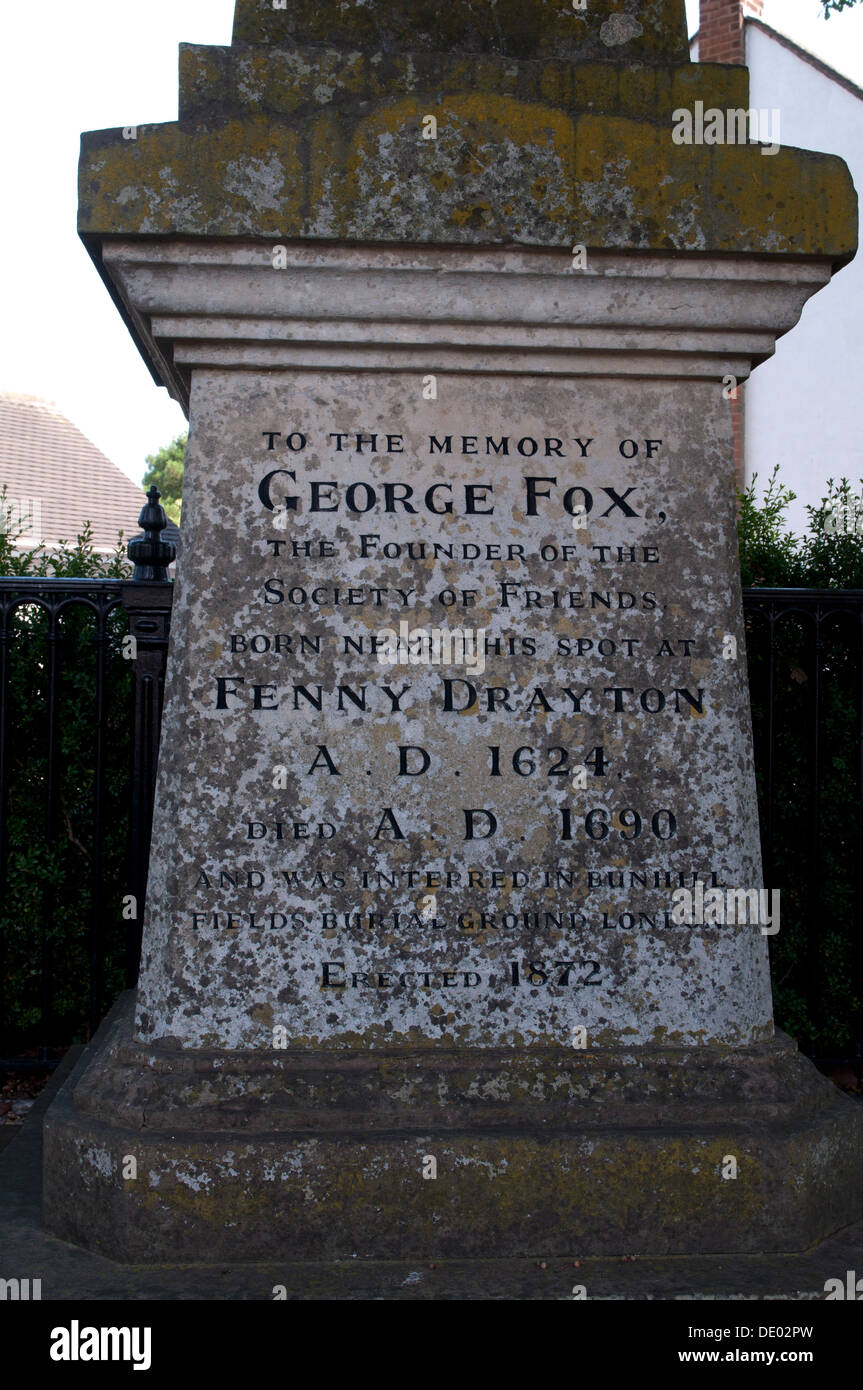 Fox memorial, Fenny Drayton, Leicestershire, England, UK Stock