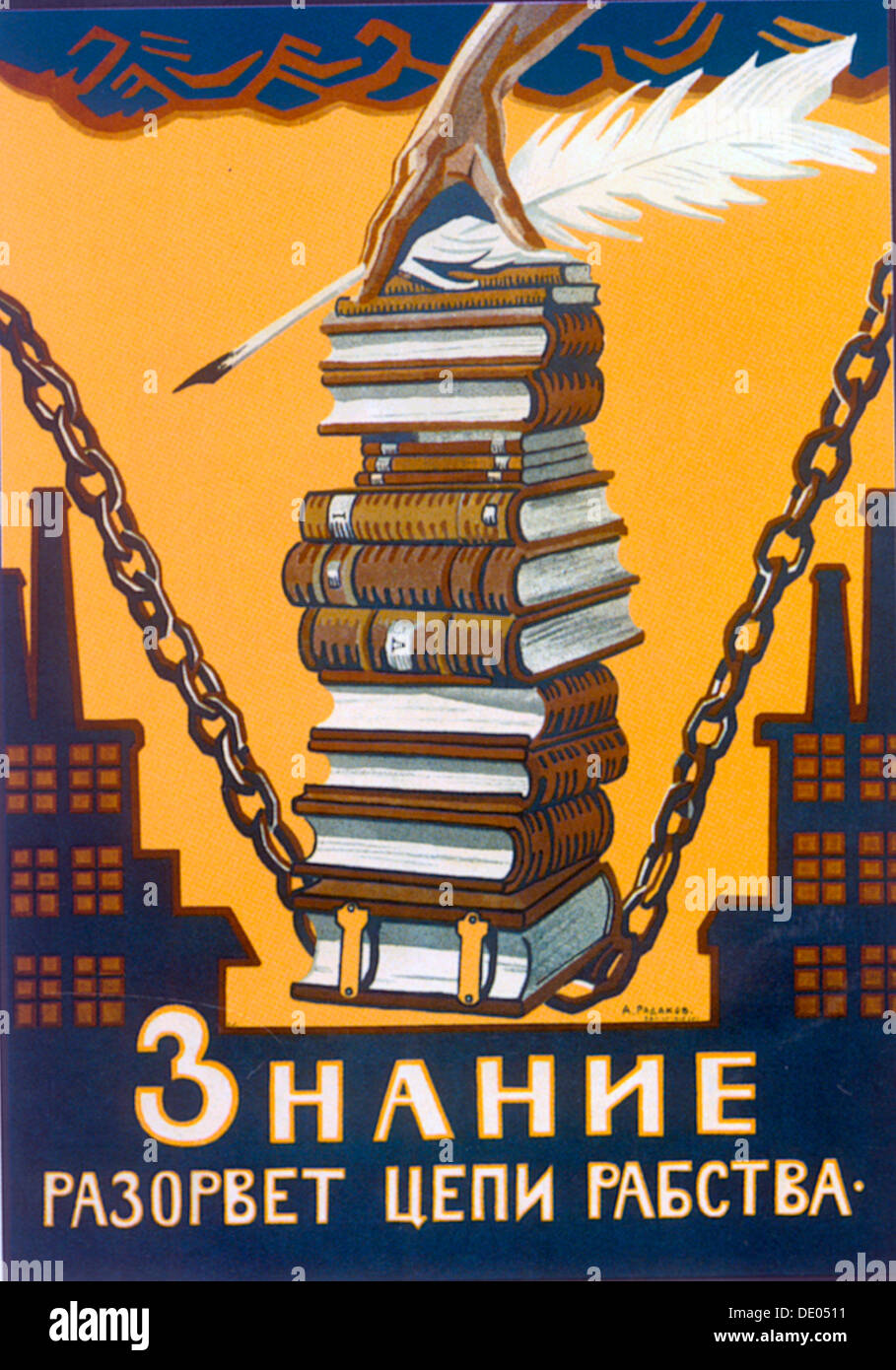 'Knowledge Will Break the Chains of Slavery', poster, 1920.  Artist: Alexei Radakov Stock Photo