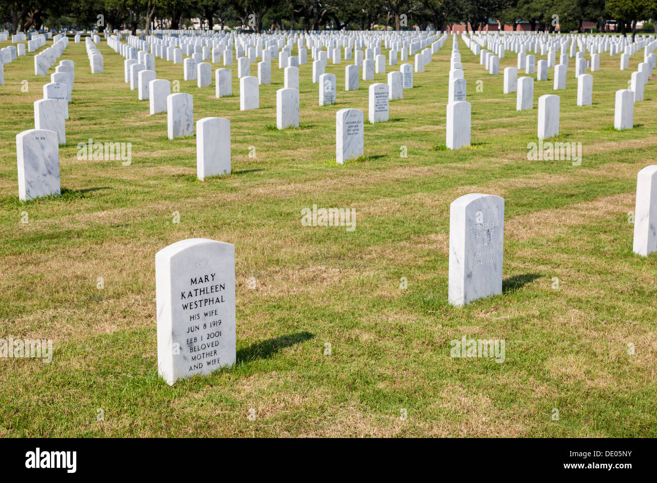 Grave marker headstones in the Biloxi National Cemetery in Biloxi