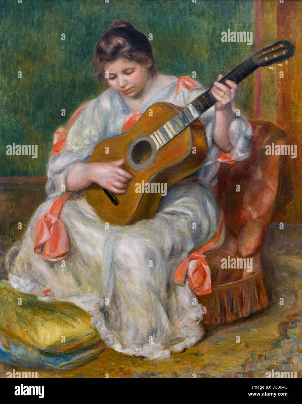 19th century  -  Woman playing Guitar, 1897 - Pierre Auguste Renoir Philippe Sauvan-Magnet / Active Museum oil on canvas Stock Photo