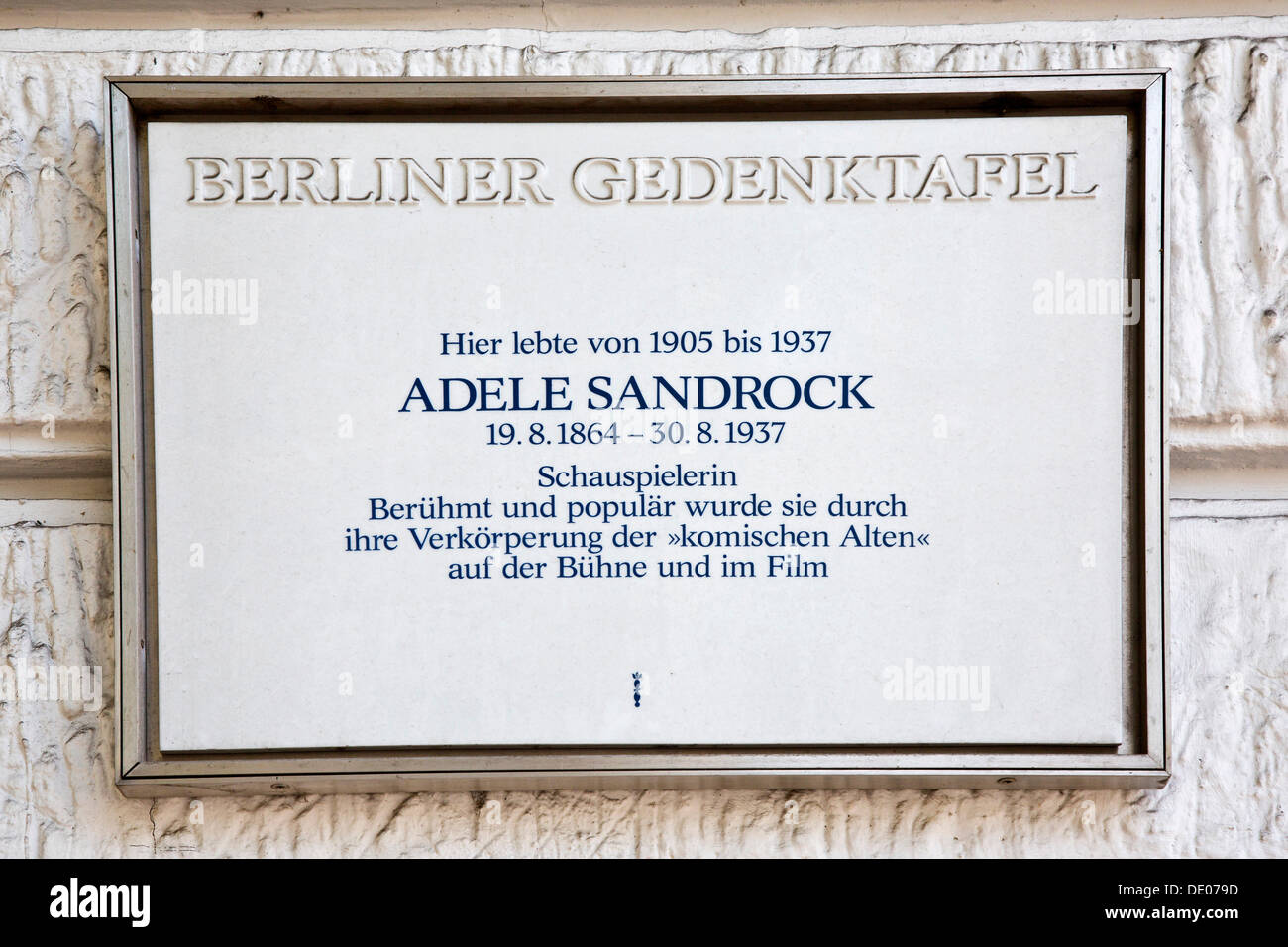 Commemorative plaque for Adele Sandrock, German actress, 1863 - 1937, Berlin Stock Photo
