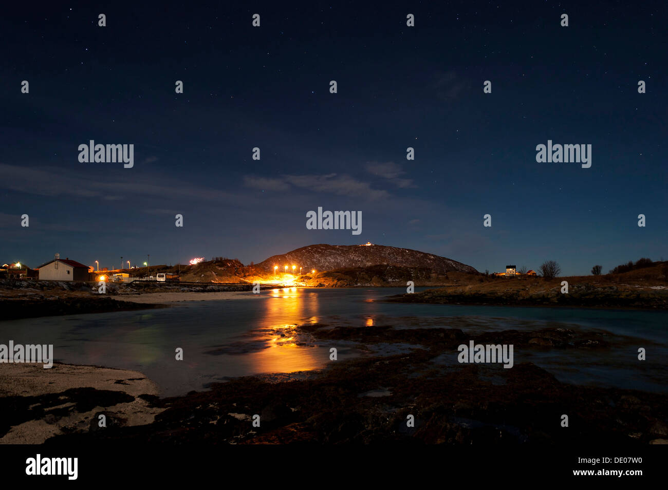 Hillesøy with moonlight Stock Photo