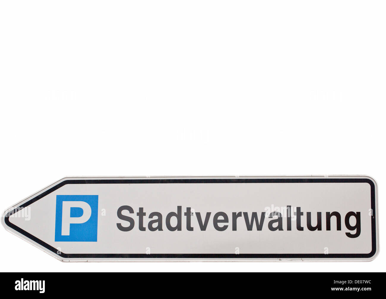 Sign to parking for the Stadtverwaltung, German for city council Stock Photo