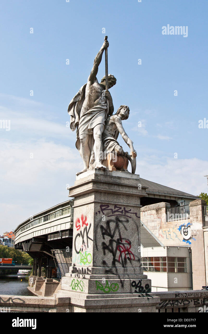 Allegoric statue, river navigation, HallescheTorBruecke bridge