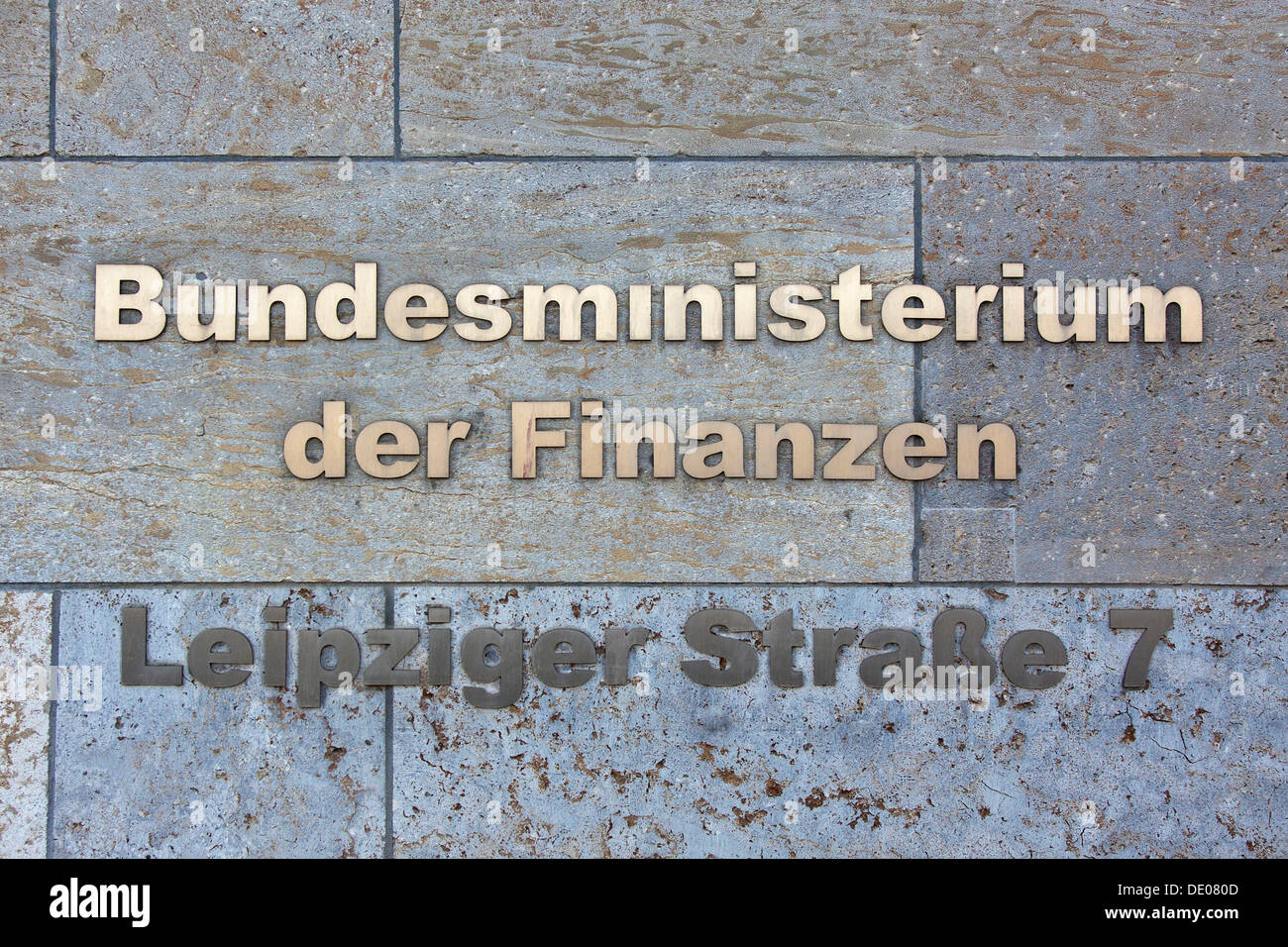 Lettering, 'Bundesministerium der Finanzen', German for 'Federal Ministry of Finance', Leipziger Strasse street, Berlin Stock Photo