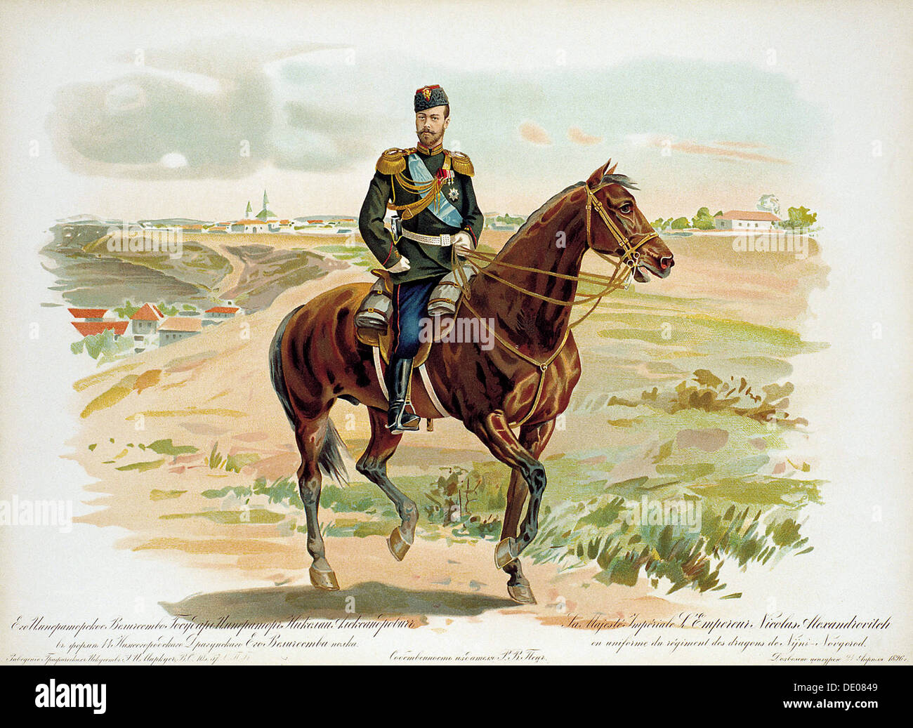 Tsar Nicholas II of Russia in the uniform of the Nizhny Novgorod Dragoon Regiment, 1896.  Artist: Anon Stock Photo