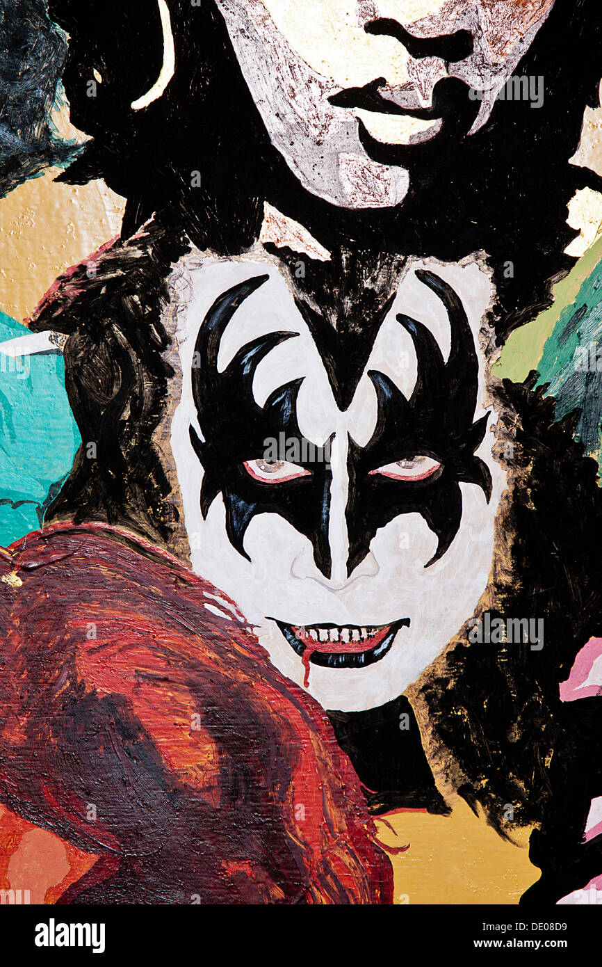 Painted portrait of Gene Simmons from the band Kiss Stock Photo