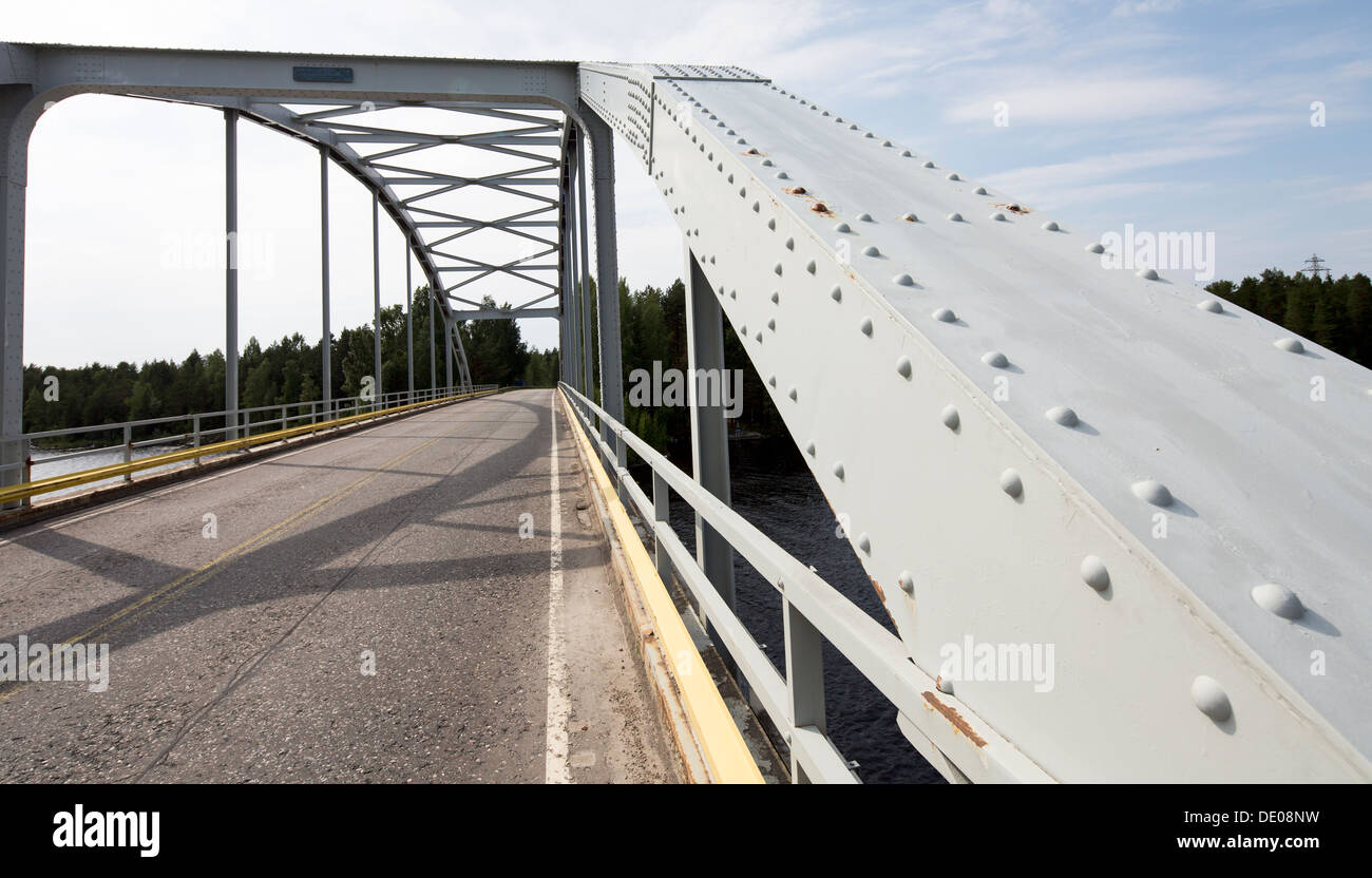 Closeup of riveted iron arch bridge steel girder arnd rivets , Finland Stock Photo