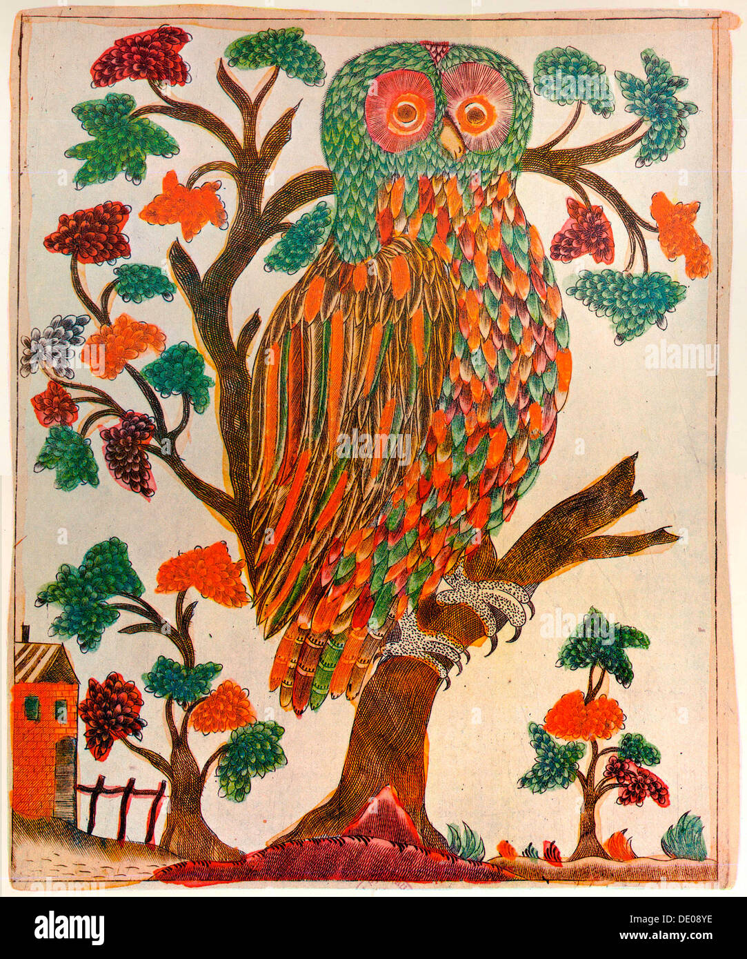 Owl, Lubok print, 1800. Artist: Unknown Stock Photo