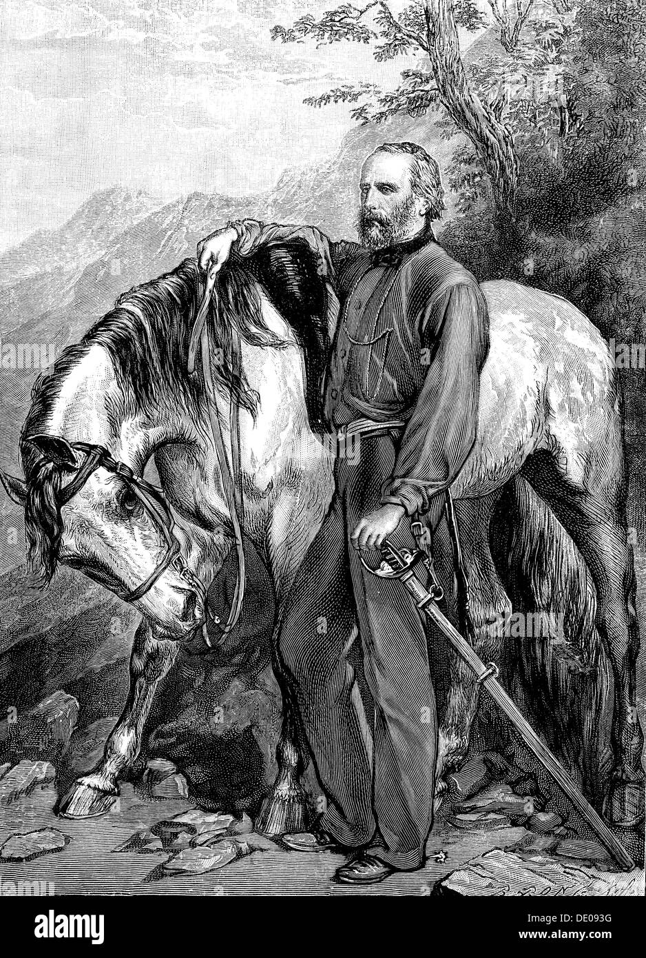 Giuseppe Garibaldi, Italian patriot and soldier of the Risorgimento, 1861.  Artist: Anon Stock Photo