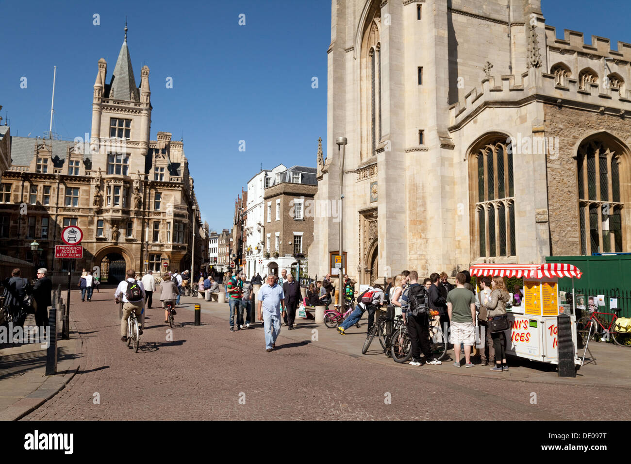 Cambridge city centre on a sunny summers day, top of Kings Parade, Cambridge city, UK Stock Photo