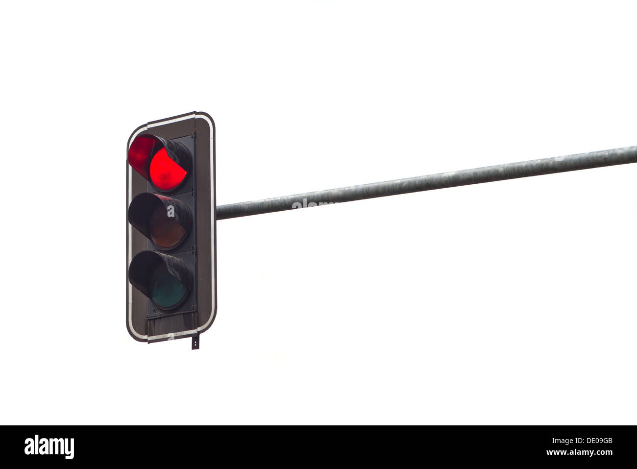 Stop light, the red traffic light against white background Stock Photo